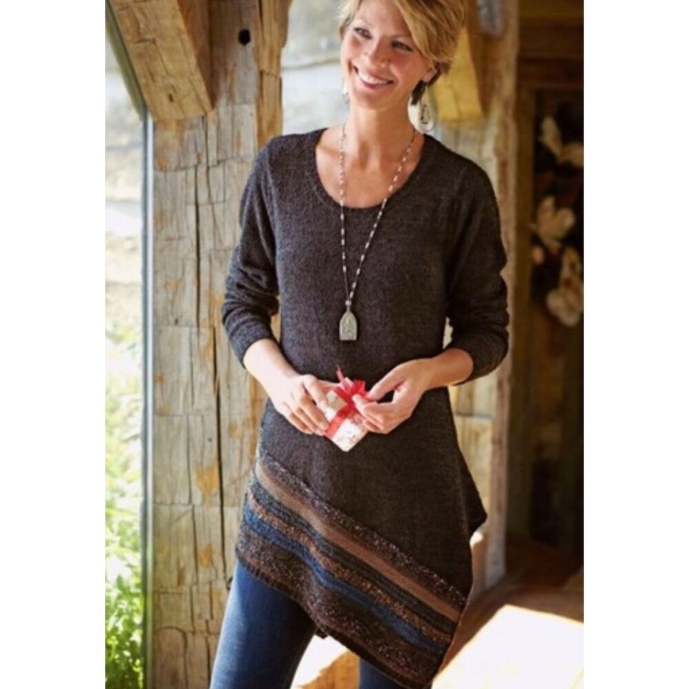 Soft Surroundings Women's Raku Chestnut Tunic Sweater L Asymmetrical Hem Knit